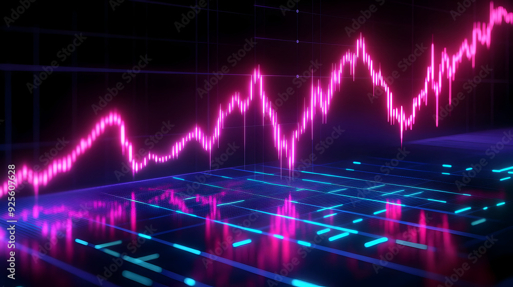 A vibrant digital graph illustrating data trends with neon colors. A vibrant digital graph illustrating data trends with neon colors.