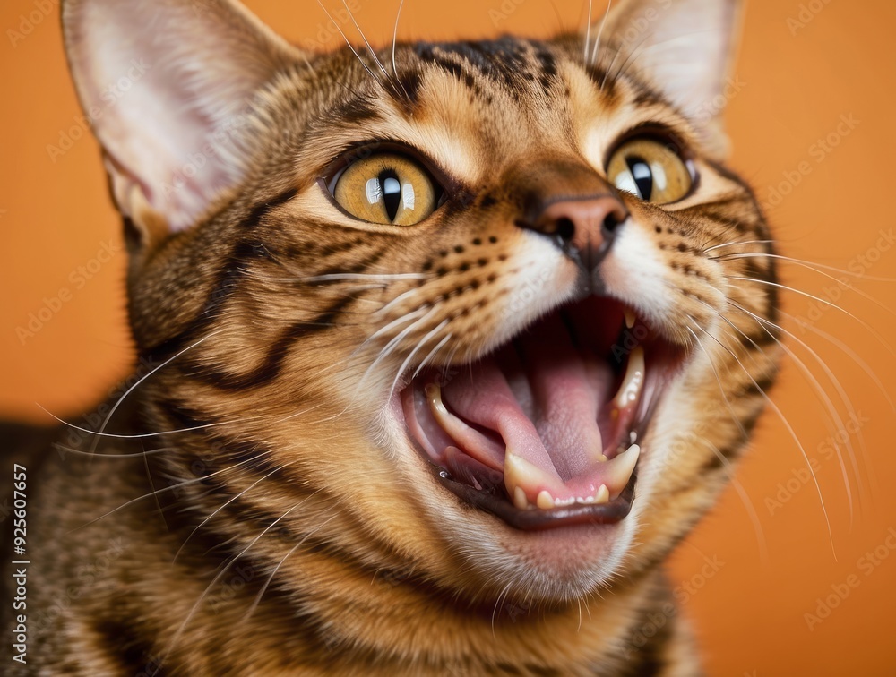 Close-up of a Bengal Cat Yawning with its Mouth Open Close-up of a Bengal Cat Yawning with its Mouth Open