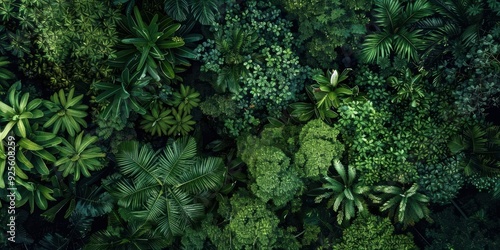  Lush Green Foliage: A vibrant tapestry of green leaves and foliage, captured from a bird's eye view, showcasing the beauty and tranquility of nature.  