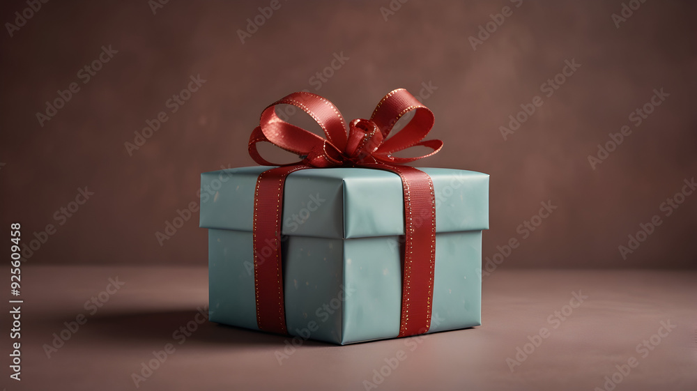 Obraz premium a beautifully wrapped gift box with a ribbon, set against a plain colored background, perfect for holiday or celebration themes