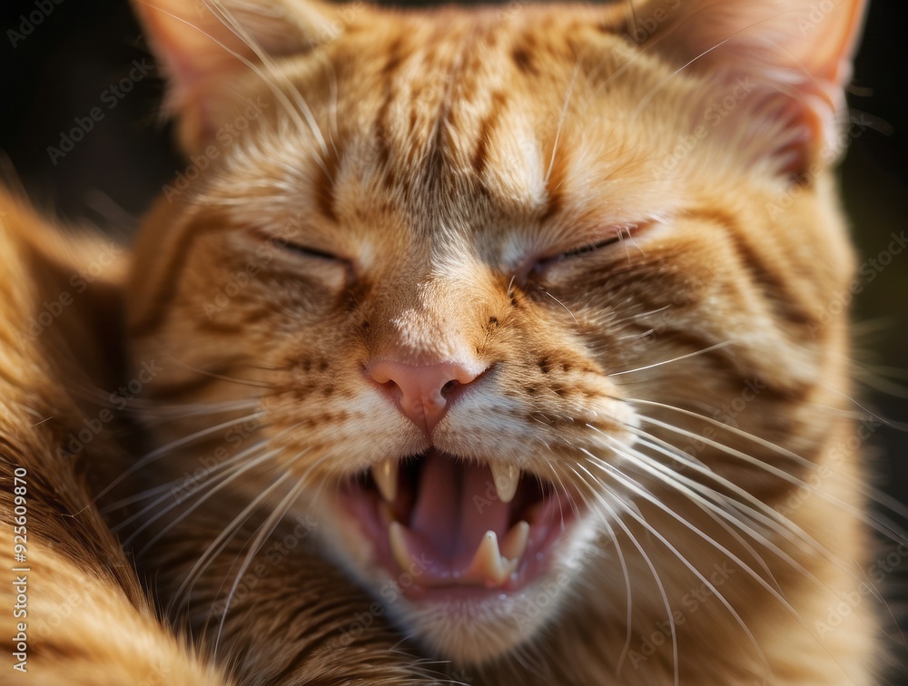 Close-up of a Ginger Cat's Open Mouth with Visible Teeth