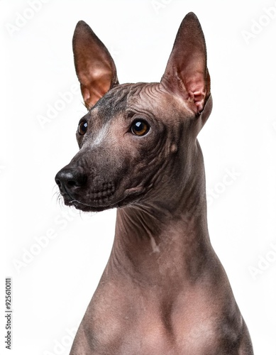 ペルービアン・ヘアレス・ドッグのポートレート（Peruvian Hairless Dog portrait on white background） 