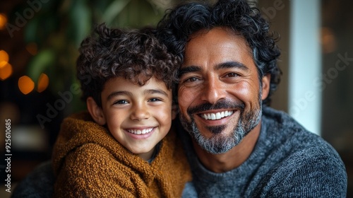 happy family love of a father and son hugging with care