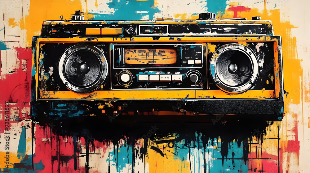 Fototapeta premium A vibrant, artistic depiction of a vintage boombox.