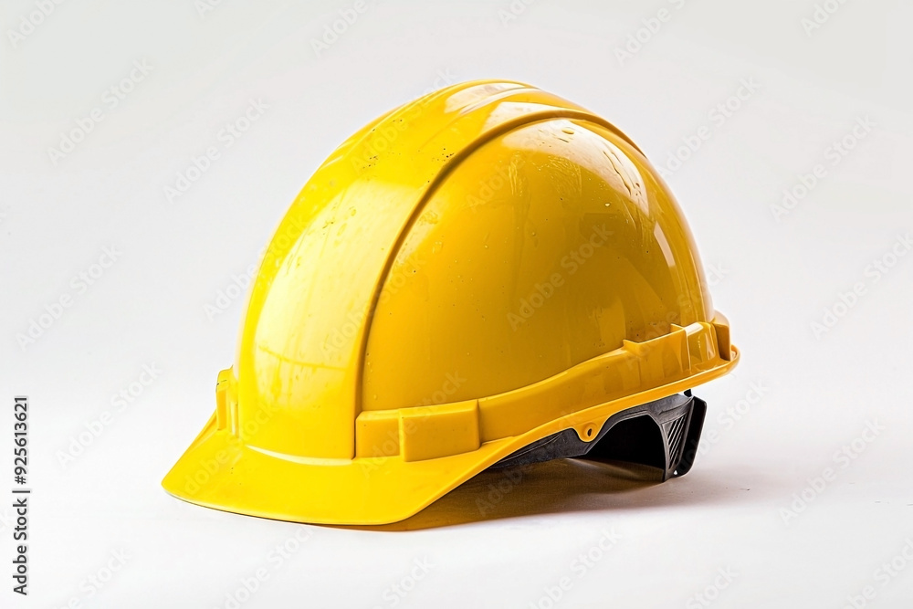 Flat Lay of Yellow Construction Hard Hat Isolated on White Background with Copy Space Flat Lay of Yellow Construction Hard Hat Isolated on White Background with Copy Space