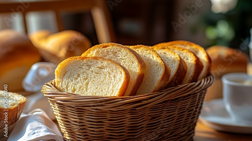 basket of sliced bread on a breakfast table