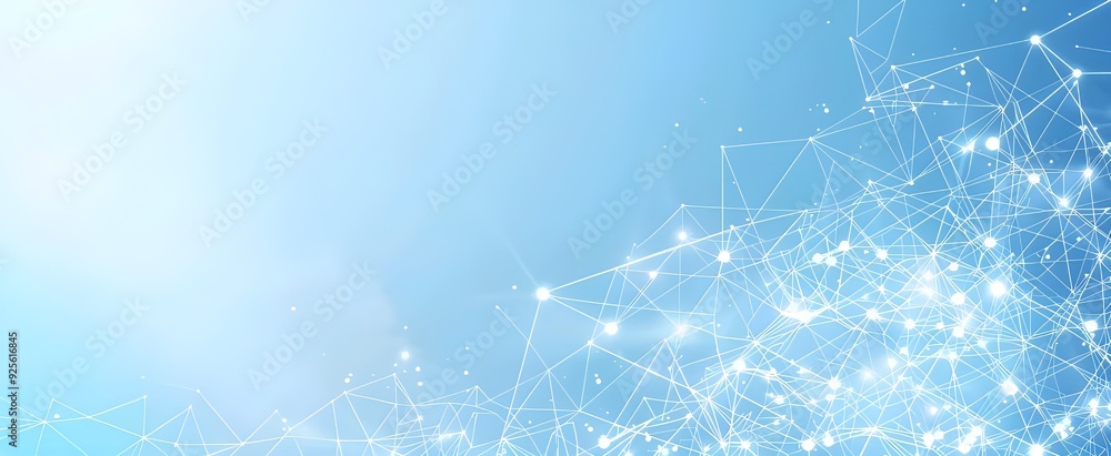 Abstract background with white polygonal lines and dots on light blue, representing global network connection or digital technology. Abstract background with white polygonal lines and dots on light blue, representing global network connection or digital technology.