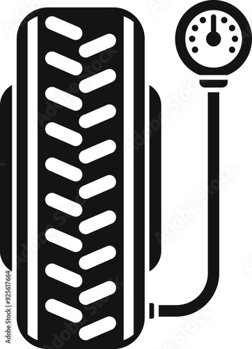 Black icon of a tire pressure gauge measuring the pressure of a tire
