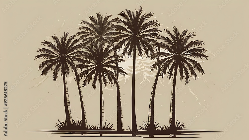 Pine trees abstract background illustration in cream backdrop tall trees