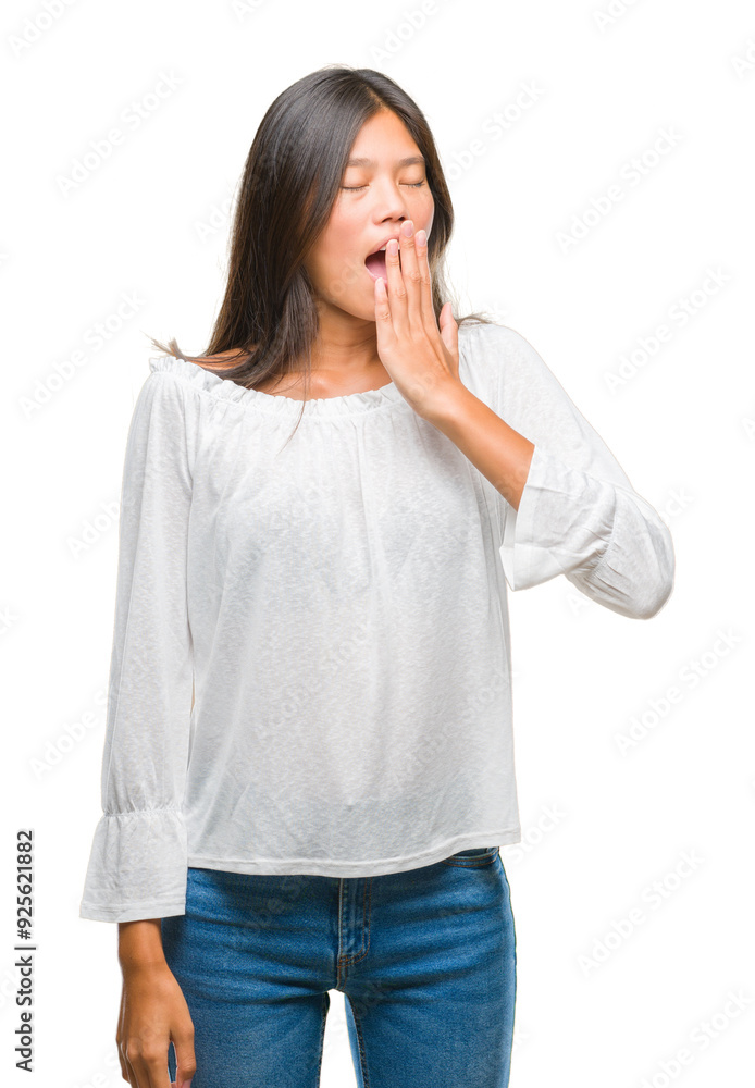 Young asian woman over isolated background bored yawning tired covering mouth with hand. Restless and sleepiness. Young asian woman over isolated background bored yawning tired covering mouth with hand. Restless and sleepiness.