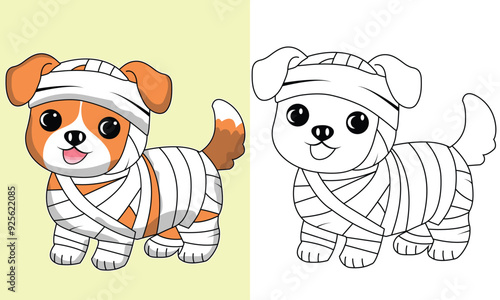 Halloween Cute Dog Mummy Vector Illustration