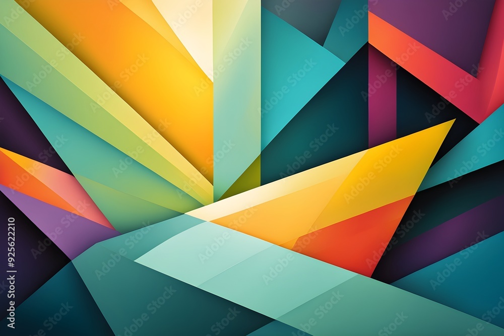 A colorful abstract painting with a yellow triangle in the middle A colorful abstract painting with a yellow triangle in the middle