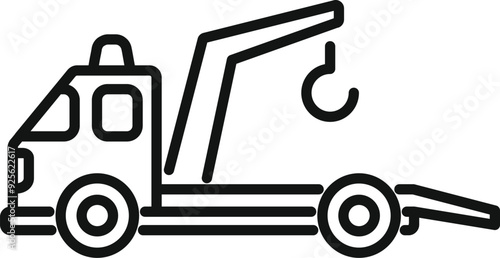 Simple black and white line drawing of a tow truck ready to help drivers in need of assistance