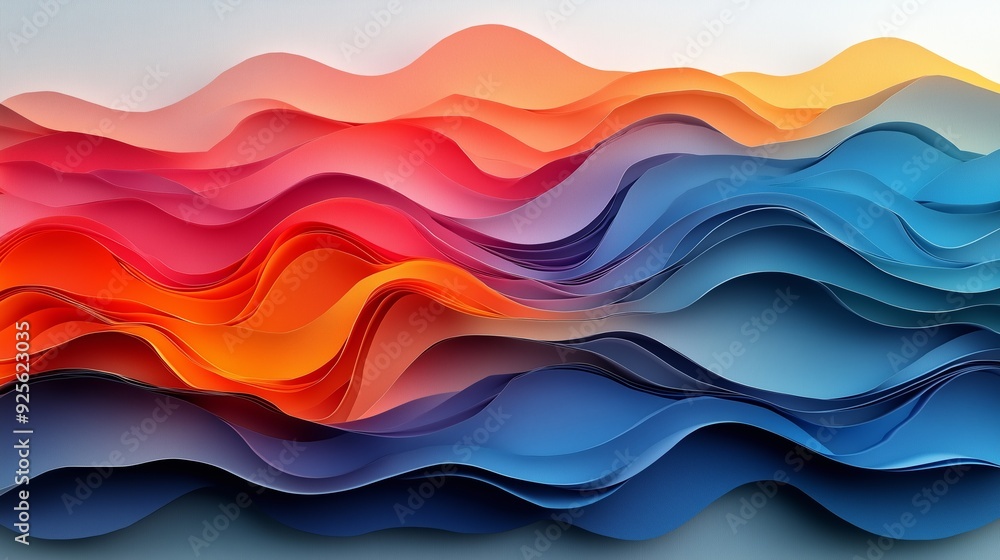 Colorful paper waves in layered patterns with vibrant hues creating an abstract landscape Colorful paper waves in layered patterns with vibrant hues creating an abstract landscape
