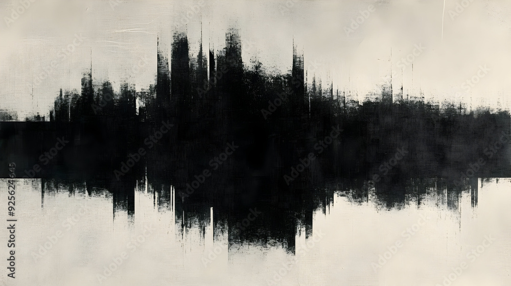 Abstract representation of sound waves, blending dark tones with a reflective surface. Abstract representation of sound waves, blending dark tones with a reflective surface.