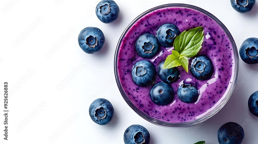 Purple Blueberry Smoothie with Mint Leaf - Food Photography Purple Blueberry Smoothie with Mint Leaf - Food Photography