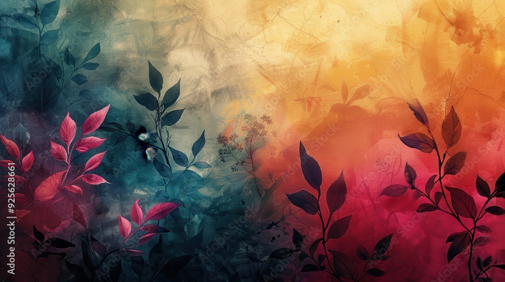 Abstract Watercolor Painting of Autumnal Foliage on a Textured Background Abstract Watercolor Painting of Autumnal Foliage on a Textured Background