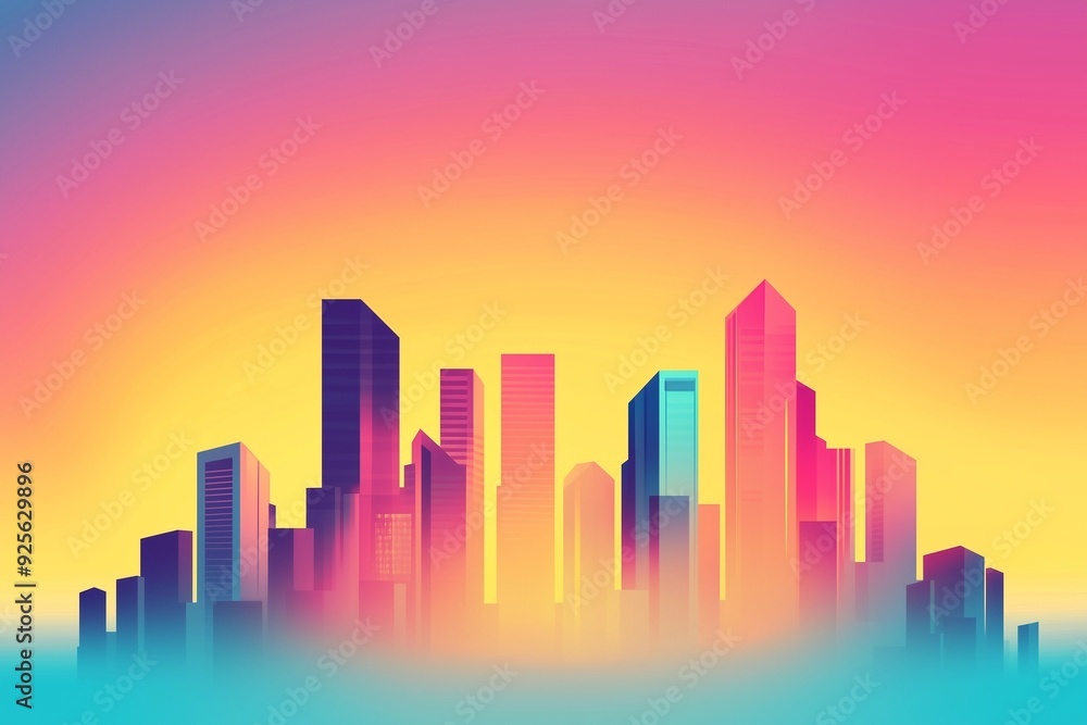 Dynamic Cityscape Banner at Dusk with Illuminated Skyscrapers and Gradient Sky Dynamic Cityscape Banner at Dusk with Illuminated Skyscrapers and Gradient Sky