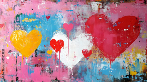 Colorful abstract artwork featuring hearts on a vibrant background. photo