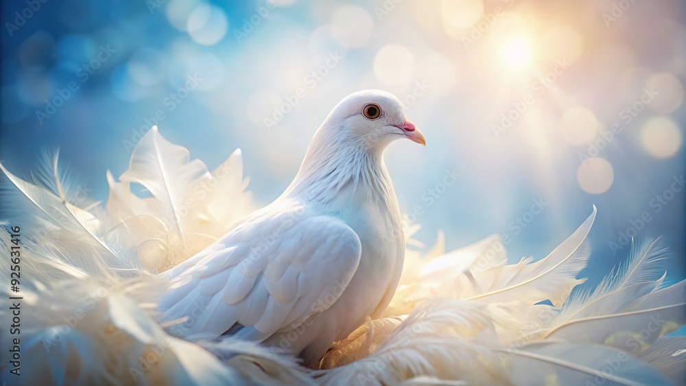 A delicate white dove's feathers gently rustle in the soft light, showcasing intricate patterns and subtle texture, evoking a sense of peaceful serenity and gentle elegance. A delicate white dove's feathers gently rustle in the soft light, showcasing intricate patterns and subtle texture, evoking a sense of peaceful serenity and gentle elegance.