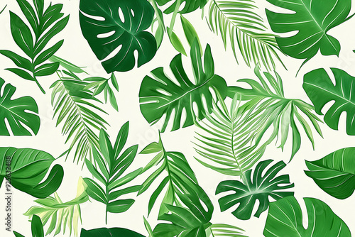 Repeating pattern with fresh green leaves, Repeating green leaf pattern for nature-inspired designs