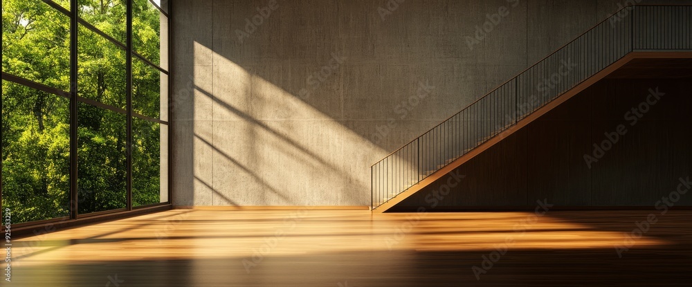 Modern Loft-Style Empty Space Interior, 3D Render Modern Loft-Style Empty Space Interior, 3D Render