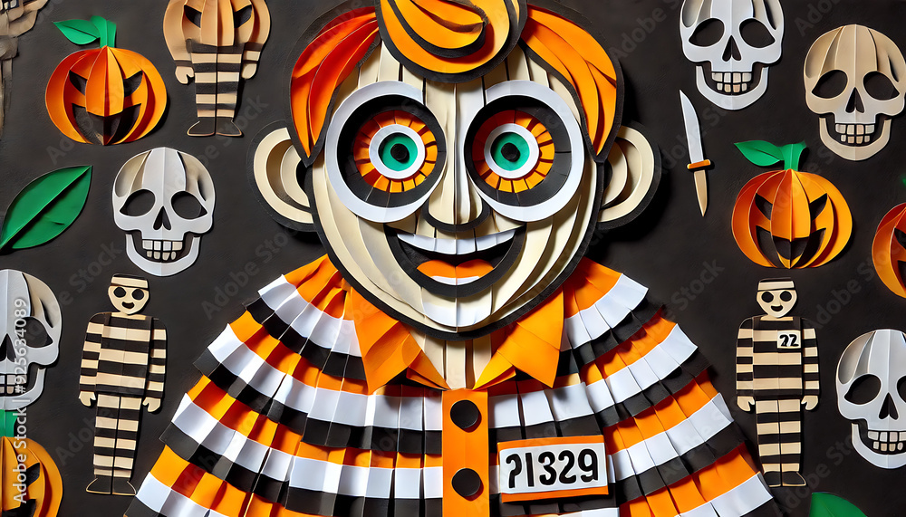 ハロウィン囚人の切紙ペーパーアート5 ハロウィン囚人の切紙ペーパーアート5