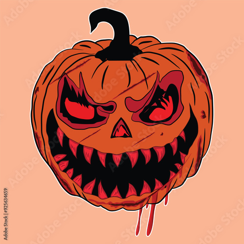 Scary Halloween pumpkin Illustration sticker Vector design