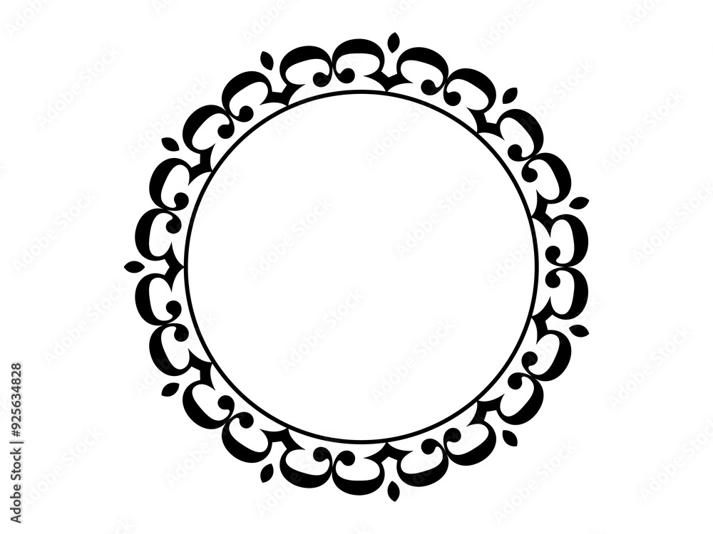 Decorative border frame in vintage abstract circle shape. Beautiful decoration circle border with empty blank space for title text isolated on white background