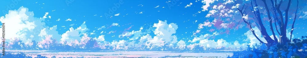 Fototapeta premium Enchanting Winter Wonderland: AI-Generated 4K Anime-Style Snowy Landscape with Orchids. Vibrant Blue Sky and Delicate Flowers in Magical Snow Scene. Perfect for 2025 Winter, New Year, and Spring Festi