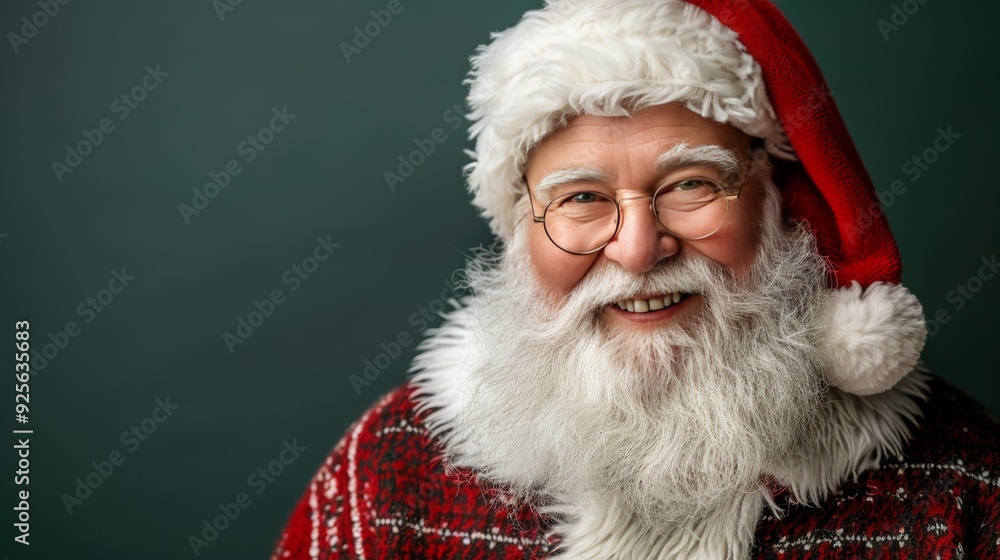 Naklejka premium Close, Smiling, Happy, Kind Santa Claus Portrait During, Festive Cheer Christmas Spirit.