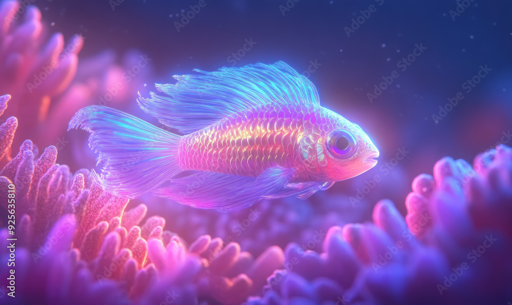 iridescent fish swimming in vibrant coral reef environment iridescent fish swimming in vibrant coral reef environment