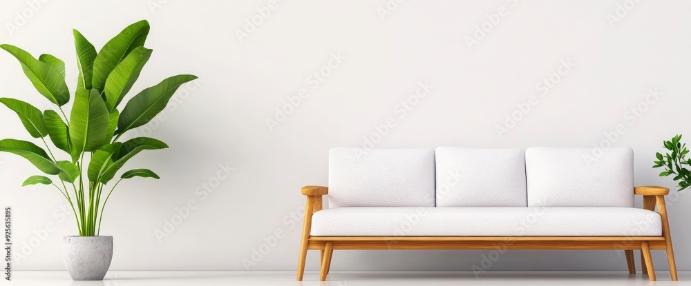 Scandinavian Living Room With Design Sofa, Coffee Table, Plant Scandinavian Living Room With Design Sofa, Coffee Table, Plant