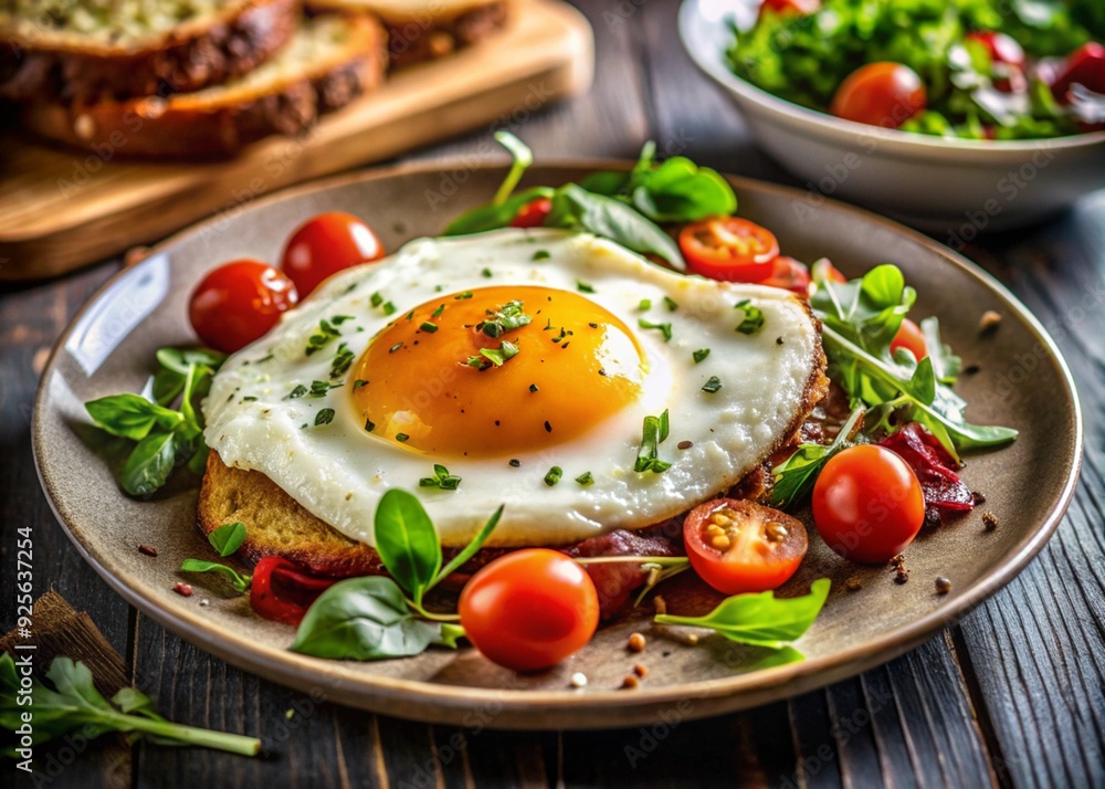 Fried egg, healthy and nutritious dinner in a home environment Fried egg, healthy and nutritious dinner in a home environment