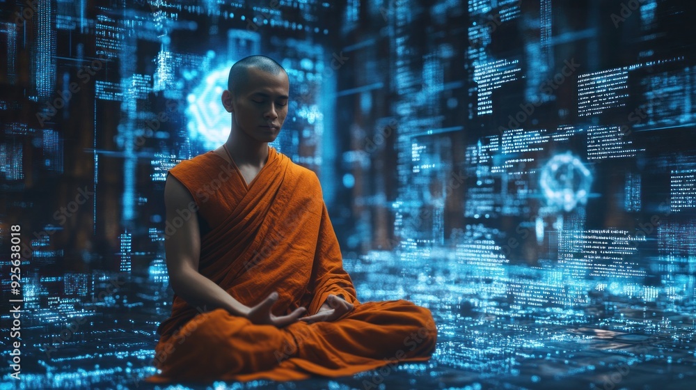 Monk Meditating in a Digital World Monk Meditating in a Digital World