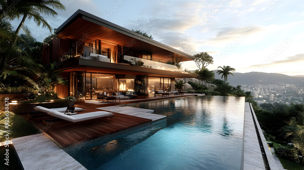 Modern villa with infinity pool and scenic mountain view. Modern villa with infinity pool and scenic mountain view.