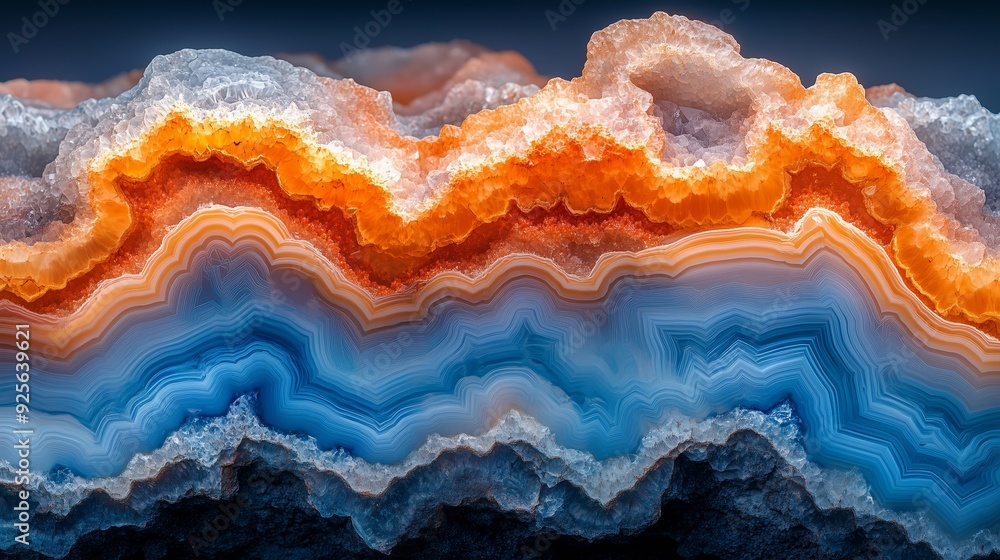 Layers of colorful agate stone showcasing intricate patterns and vibrant hues in natural formation Layers of colorful agate stone showcasing intricate patterns and vibrant hues in natural formation