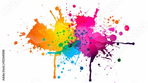 Bright colored ink splatters on white, creating a dynamic and artistic backdrop, ideal for creative projects and vibrant designs.