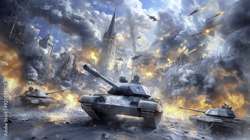 Warfare Tanks City Battle Smoke Fire photo