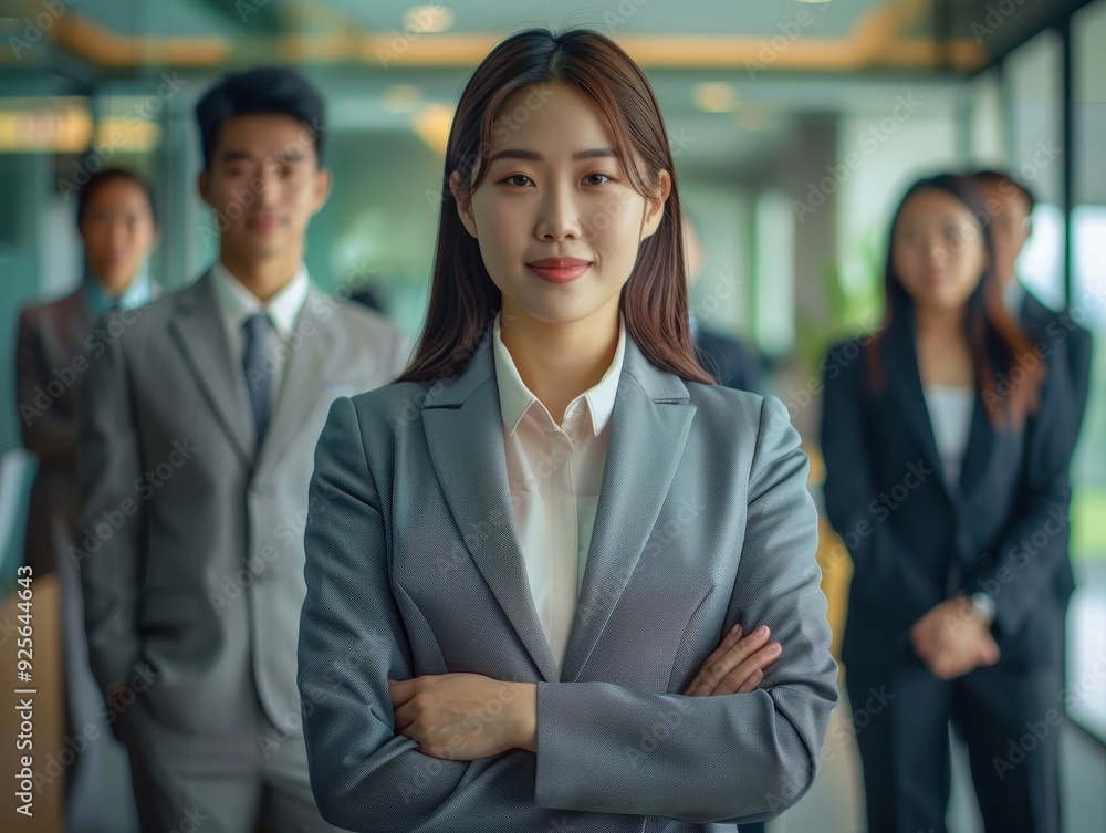 Dynamic young Asian businesswoman and her team of new-generation professionals posing confidently as they take over the family business. Dynamic young Asian businesswoman and her team of new-generation professionals posing confidently as they take over the family business.