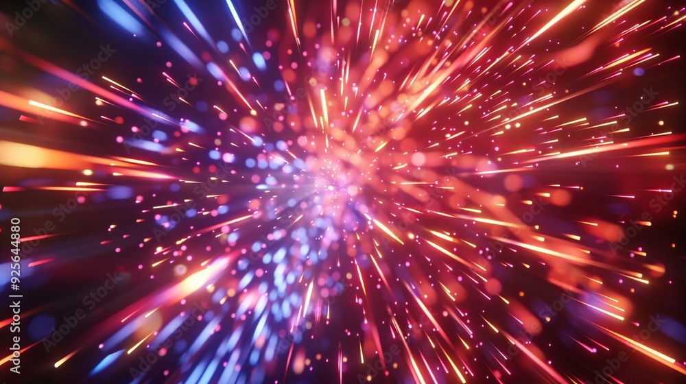 Vibrant abstract cosmic explosion with colorful light streaks and particles radiating in all directions, creating a dynamic and energetic scene. Vibrant abstract cosmic explosion with colorful light streaks and particles radiating in all directions, creating a dynamic and energetic scene.