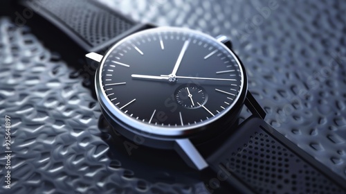 Elegant black wristwatch with silver accents. photo