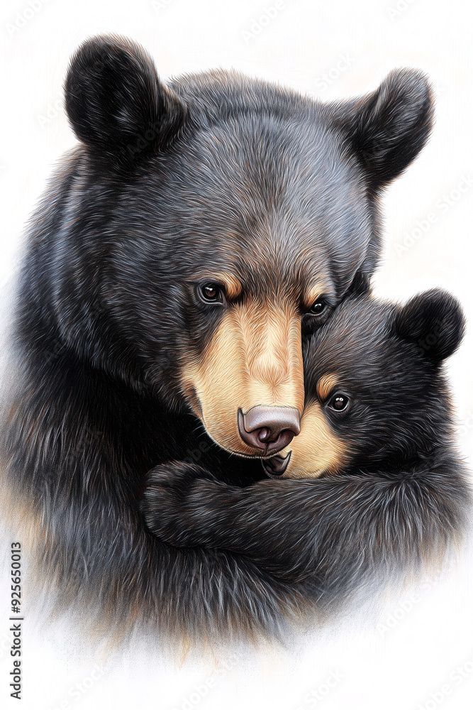 Illustration of a Black Bear Protecting Her Baby Cub: A Heartwarming Mother-Child Bond. Digital Art Print. Illustration of a Black Bear Protecting Her Baby Cub: A Heartwarming Mother-Child Bond. Digital Art Print.