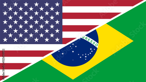 Brazil and United States flags combined in a split design vector, symbolizing international relations, global unity, and cultural exchange