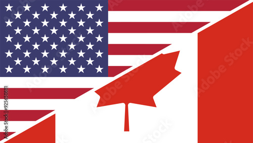 Canada and USA flags combined in a split design vector, symbolizing international relations, global unity, and cultural exchange