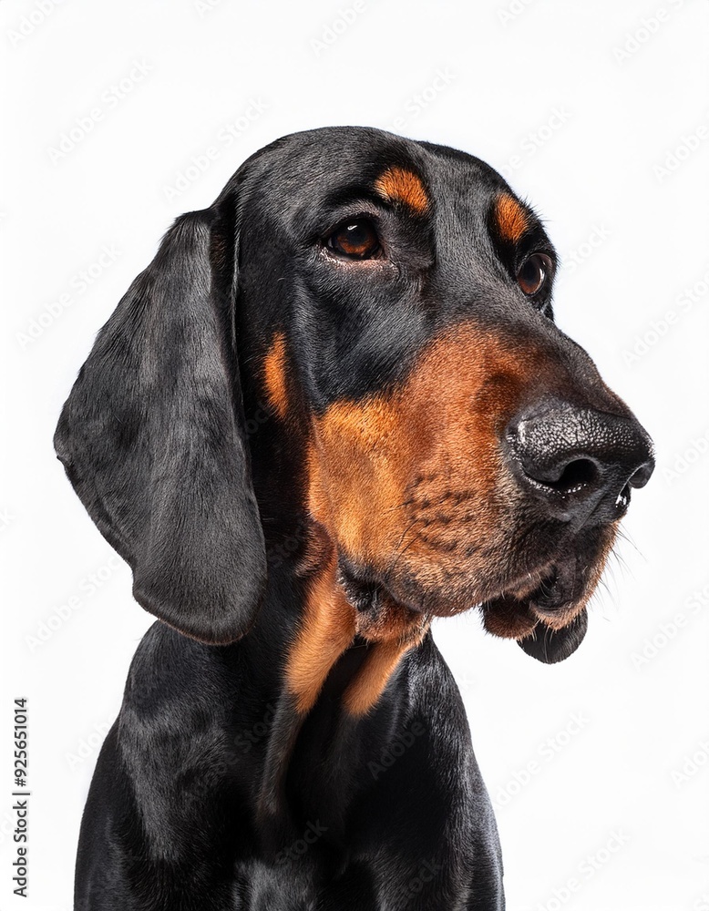 ブラック・アンド・タン・クーンハウンドのポートレート(Black and Tan Coonhound portrait on white background)
ブラック・アンド・タン・クーンハウンドのポートレート(Black and Tan Coonhound portrait on white background)