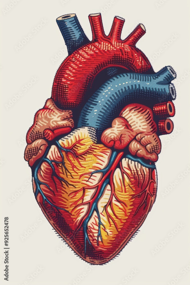 Naklejka premium A heart with red and blue veins is drawn in a cartoon style. The heart is the main focus of the image, and the colors of the veins add a sense of depth and texture to the drawing