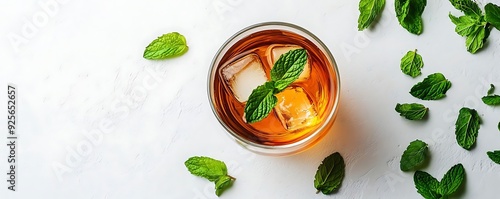 Glass of Iced Tea with Mint Leaves - Photo