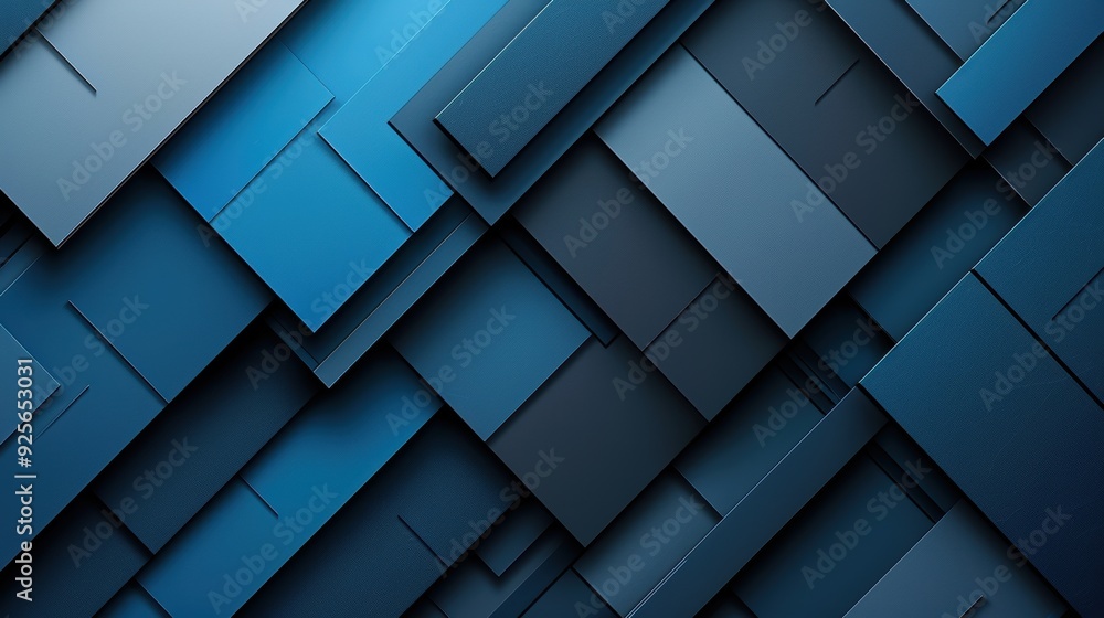 Fototapeta premium A blue and black abstract design with squares and triangles. The design is made up of many different shapes and sizes, creating a sense of depth and complexity