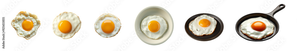 set of fried eggs isolated on transparent background.generative AI set of fried eggs isolated on transparent background.generative AI